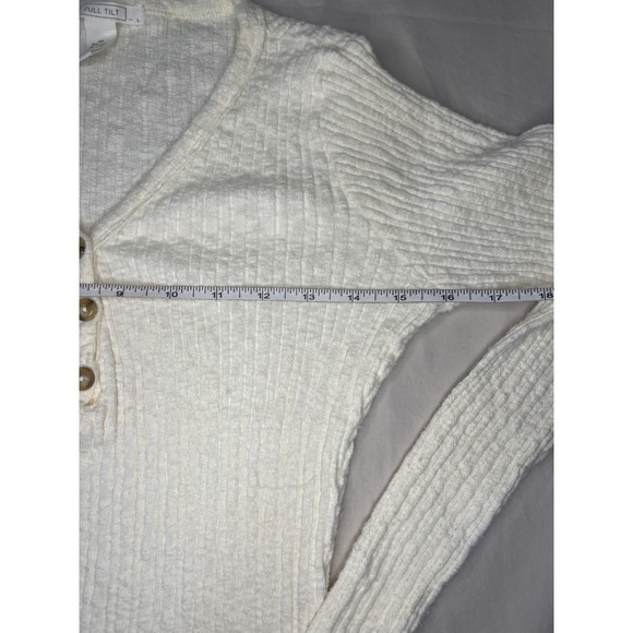 FULL TILT Ribbed Henley Long Sleeve Top Cream Textured Button Up Casual Size L - Picture 5 of 7